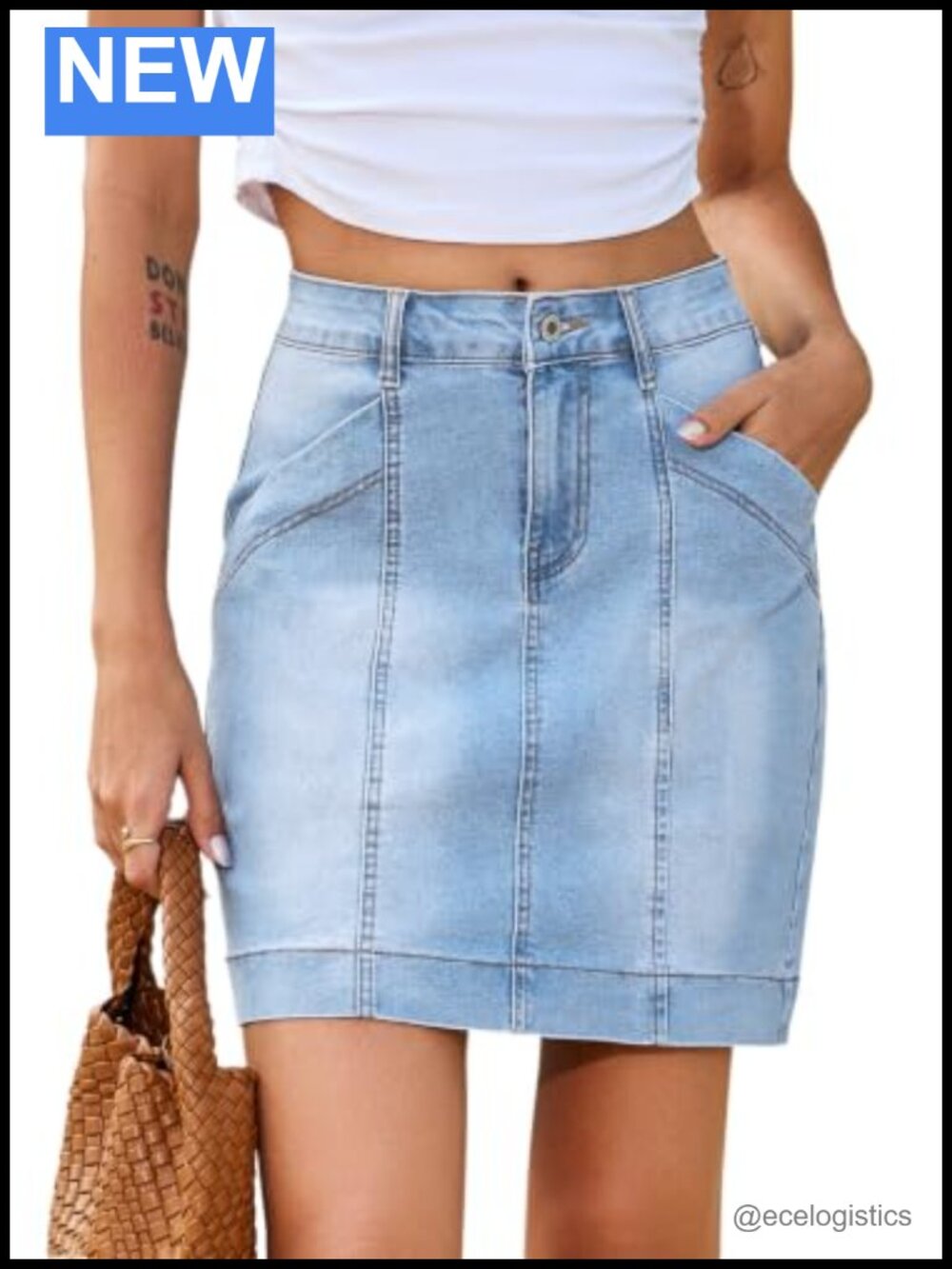 Sidefeel Women's High Waisted Stretch Jean Skirt Front Seam Mini Denim with